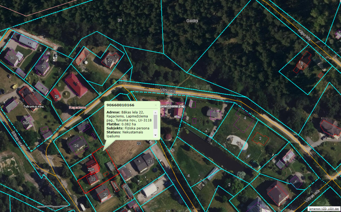 Īpašuma karte Ragaciemā, Bākas ielā 22.