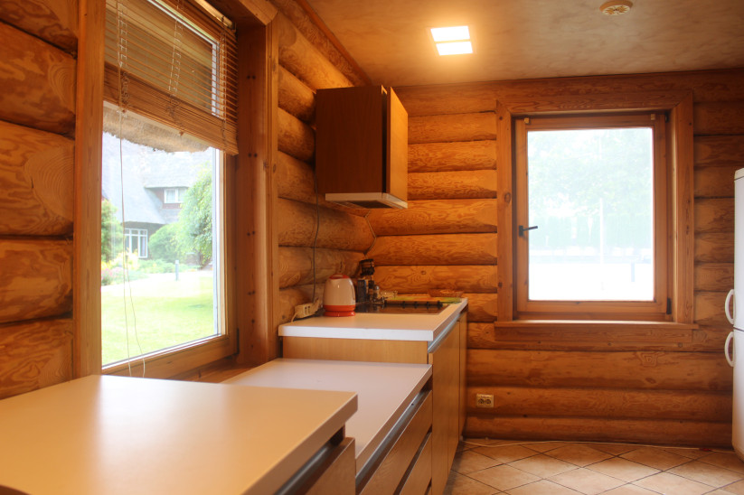 Kitchen with a window to the yard