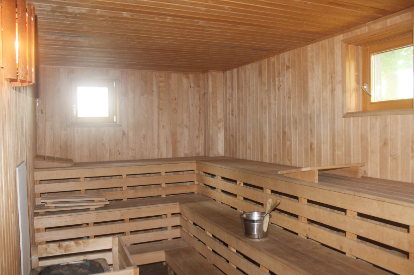 Sauna with wooden interior and benches
