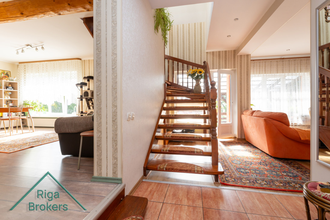Staircase to second floor with light.