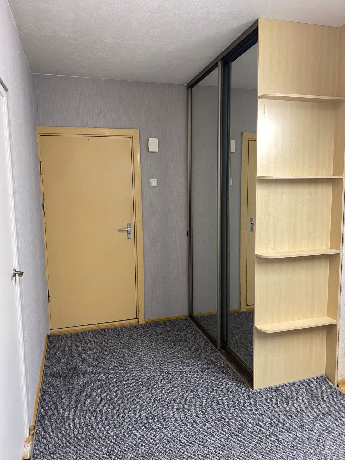 Hallway with mirrored wardrobe.