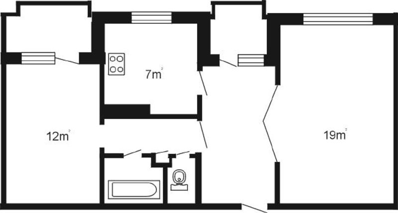 Apartment layout with dimensions.