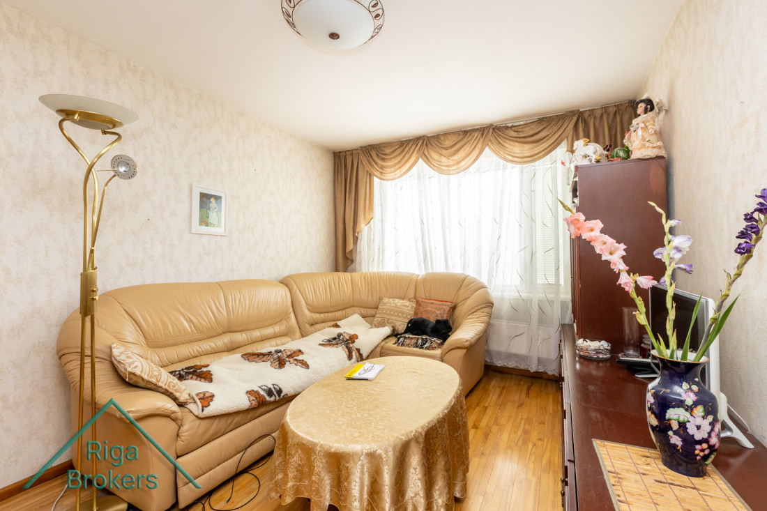 Living room with sofa and table.