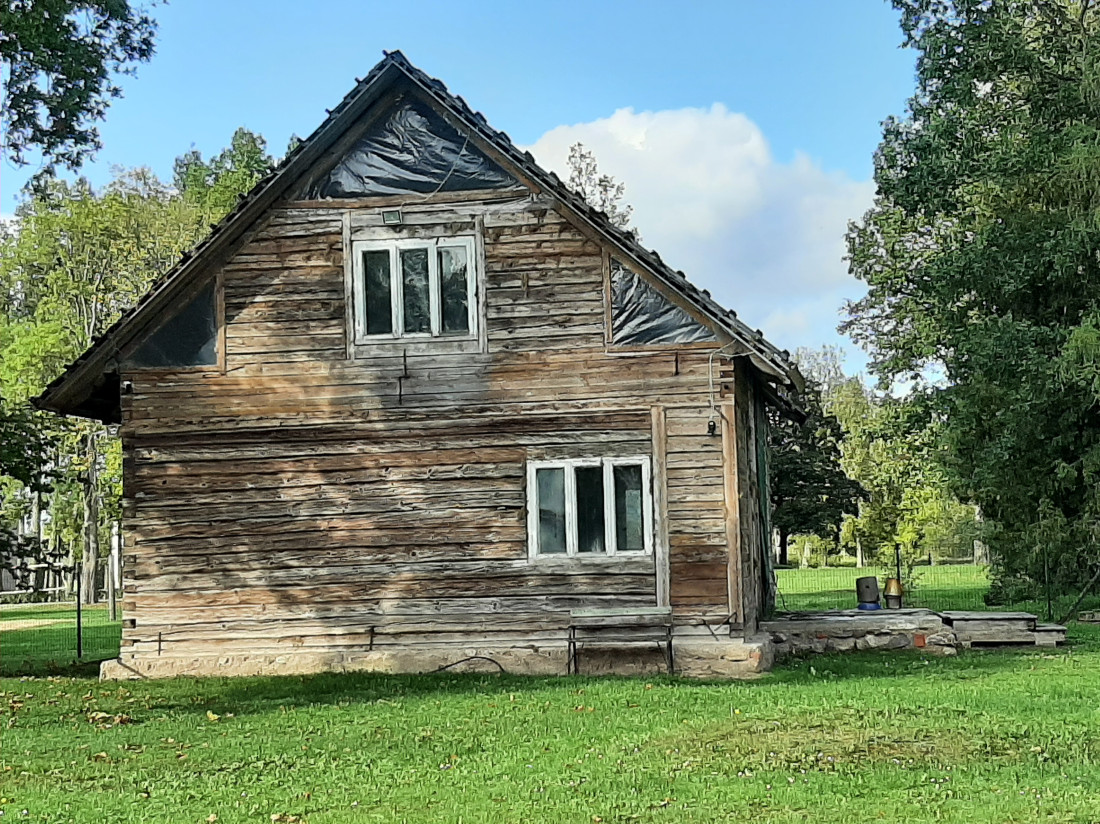 Koka māja ar saules gaismu.