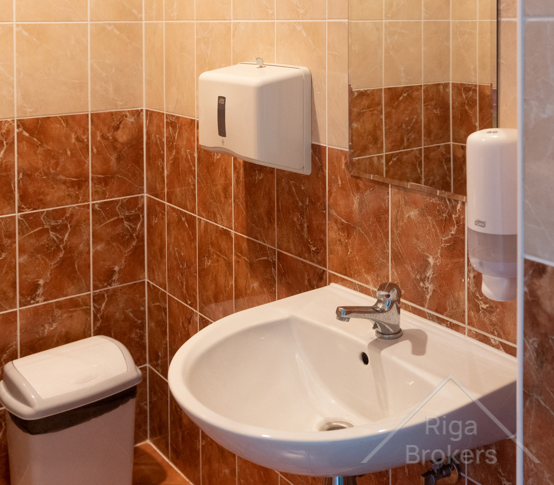 Sanitārais mezgls ar izlietni un spoguli.