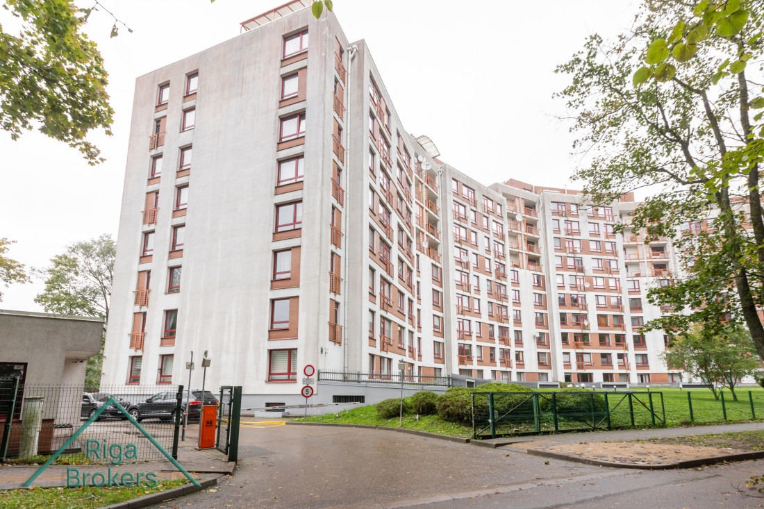 Modern apartment building facade in Riga.