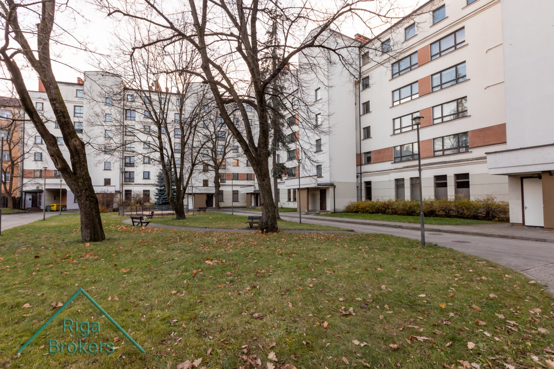 Labi uzturēts iekšpagalms ar kokiem