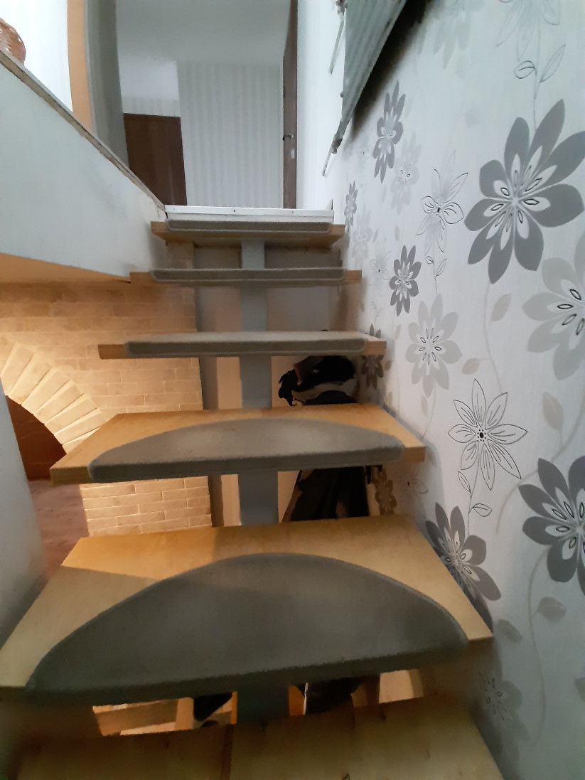  Kāpnes ar mīksto paklāju un sienu dekoriem