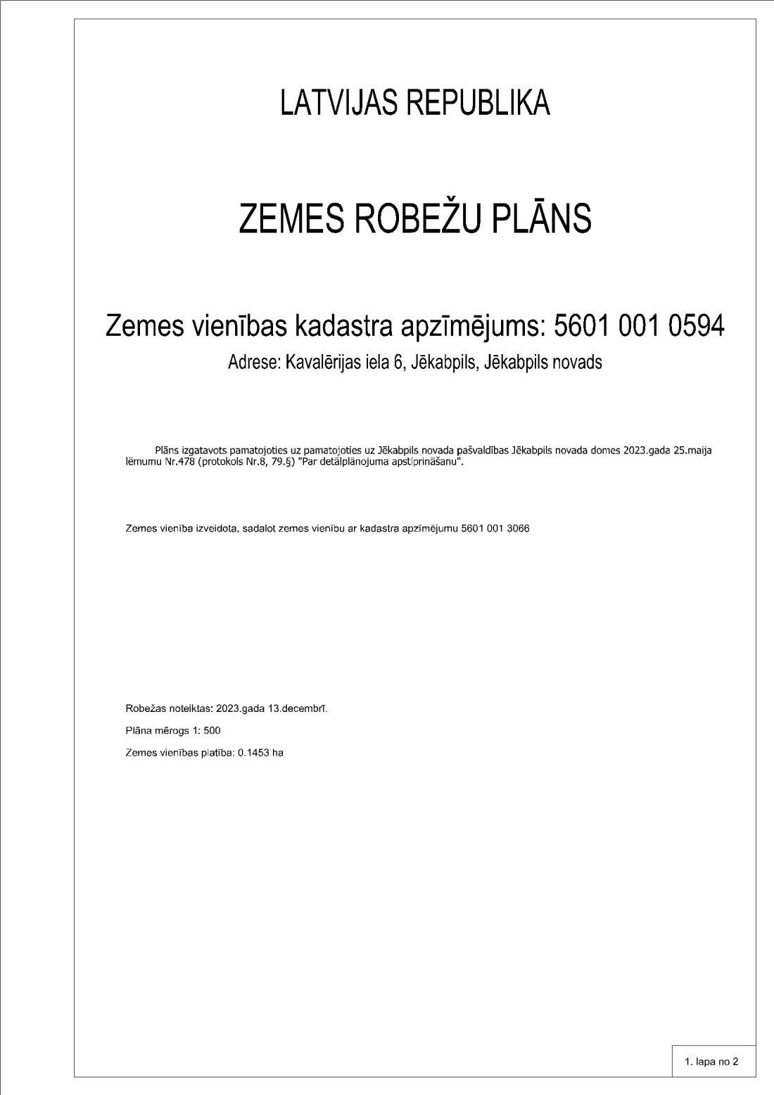 Zemes robežu plāns, virsraksts.