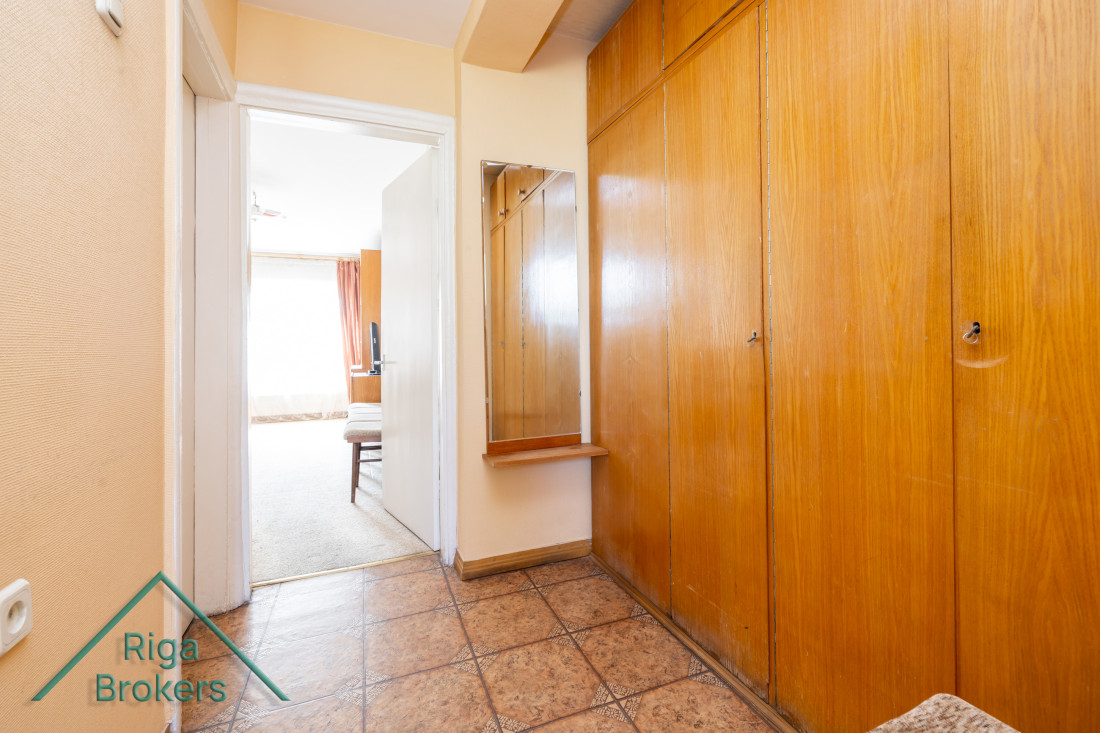 Hallway with large cupboard doors.