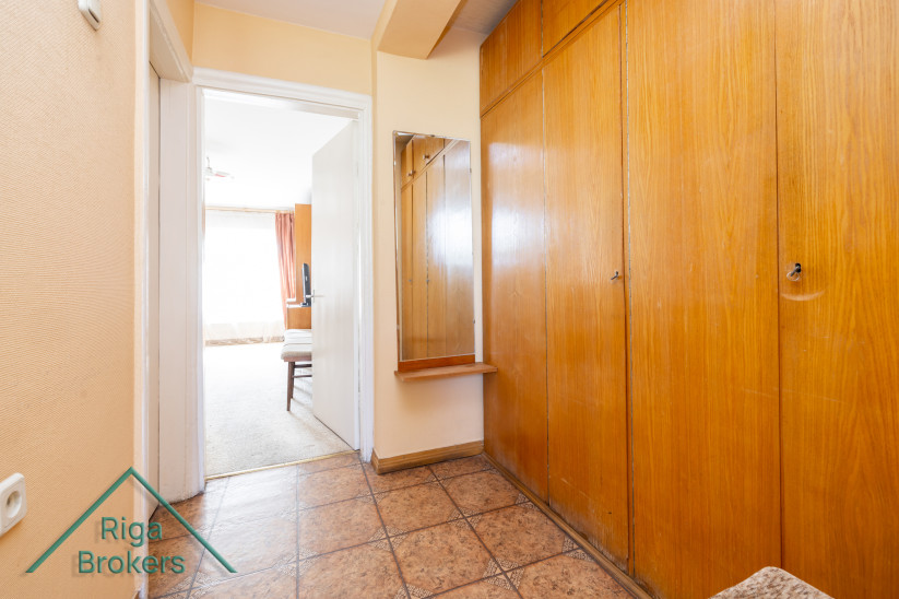 Hallway with large cupboard doors.