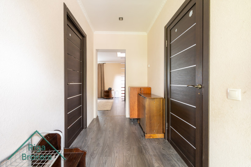  Hallway with dark doors and light wall finish.