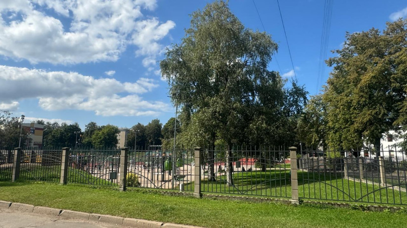  Parks ar zaļu zāli un koku.