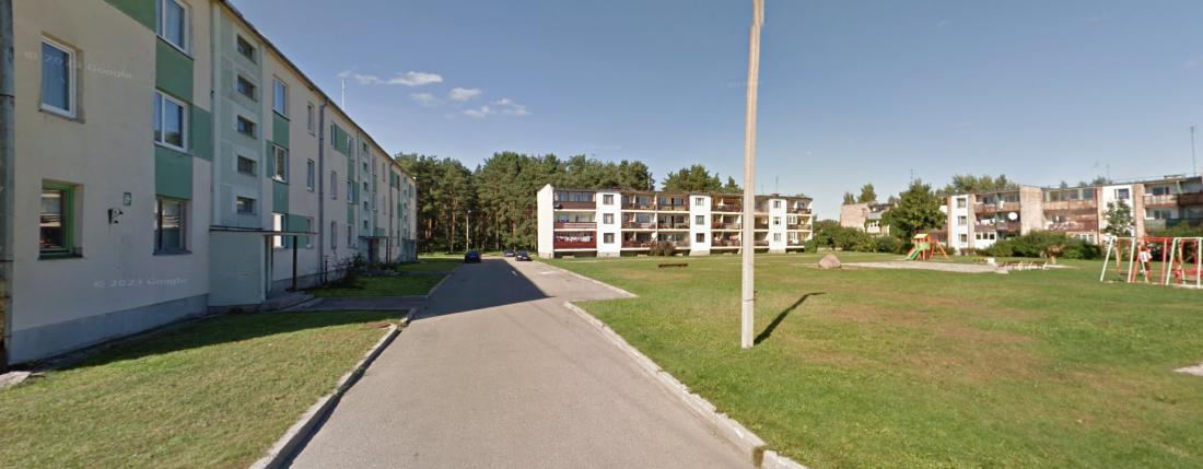 Residential area with green spaces.